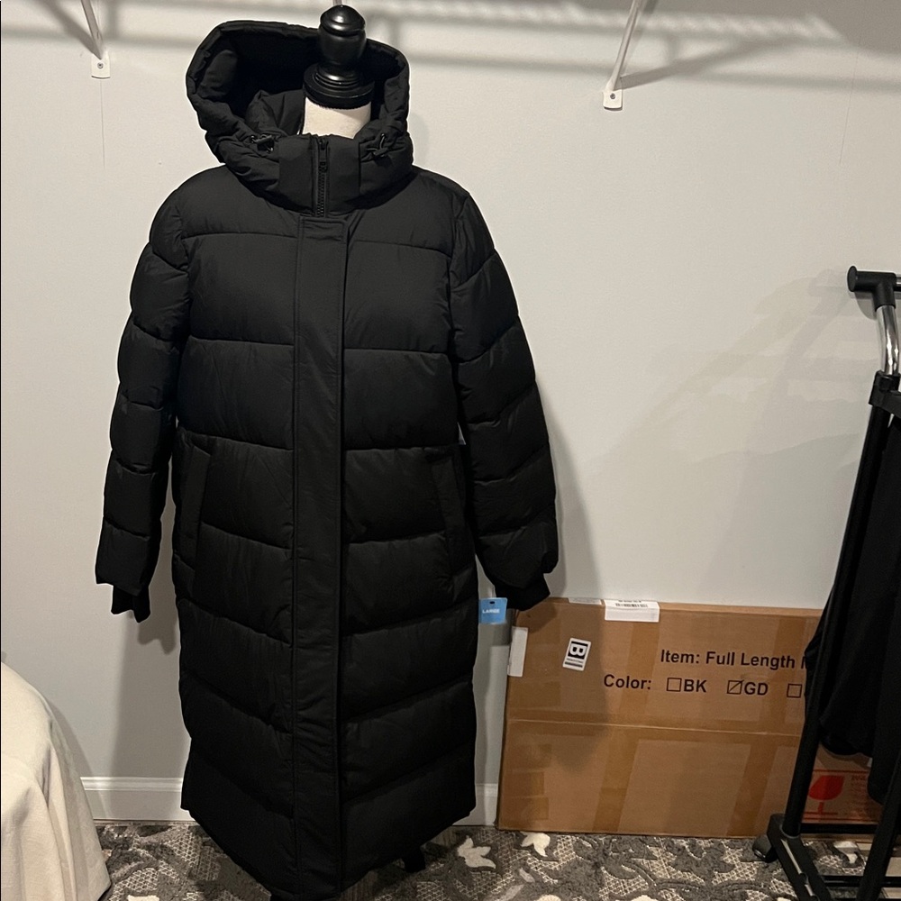 London Fog Black Long Puffer Coat with Hood